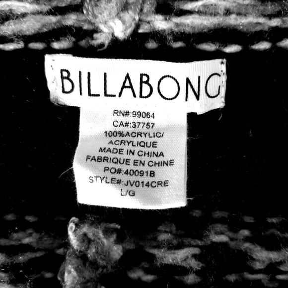 Billabong Black Striped Knit Open Front Fringe Cardigan Size L/G - Picture 6 of 6